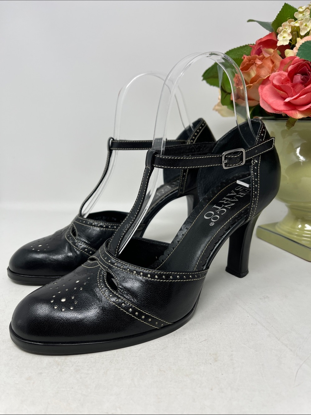 FRANCO SARTO LEATHER UPPER T STRAP HEELS VINTAGE INSPIRED MADE IN BRAZIL SZ 7